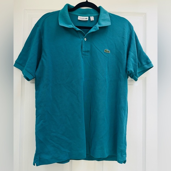 LACOSTE Men’s Sz Large  TEAL SLIM FIT SHORT SLEEVE RIBBED POLO SHIRT - Picture 1 of 6